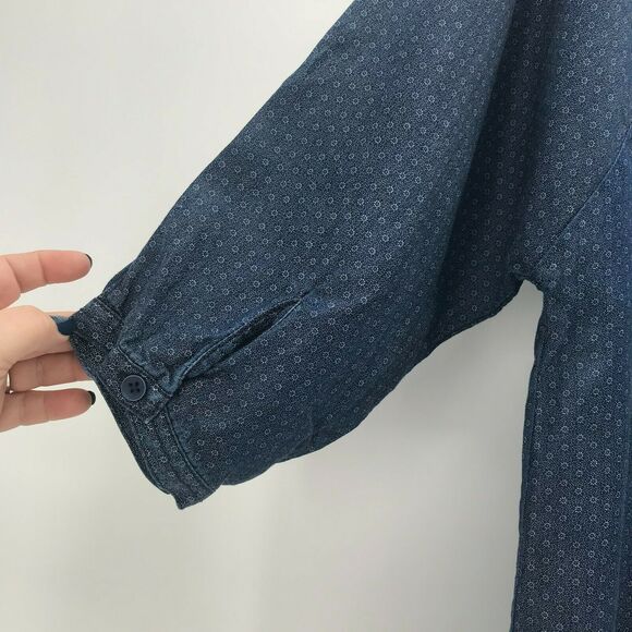 Coldwater Creek Top Womens Medium Blue Floral Chambray Button Up 3/4 Sleeve - Picture 4 of 12